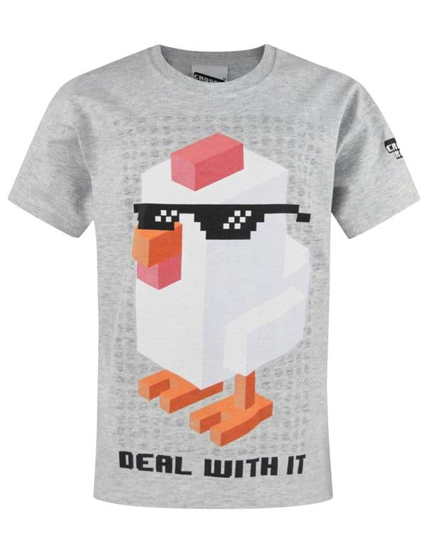 Crossy Road Boys Grey Deal With It Chicken Print Short Sleeved T-Shirt