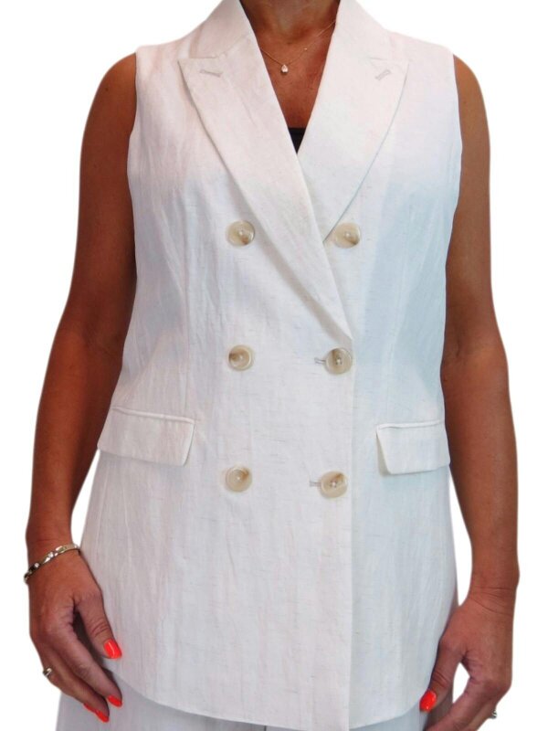 Paulo Due Women's 2 Piece Suit Linen Look Set - Sleeveless Tailored Waistcoat & Cropped Wide Leg Trousers