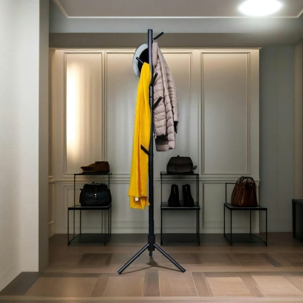 Rafaelo Mobilia Wooden Adjustable Coat Stand With 8 Hooks Black