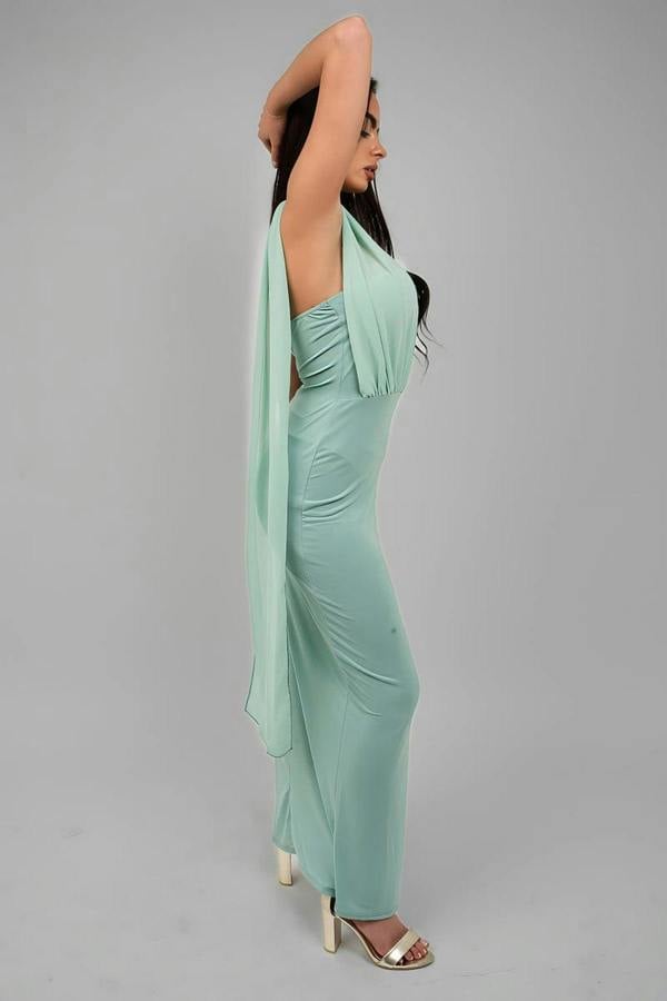 Celeste High Slit Draped Scarf Maxi Dress - Sage