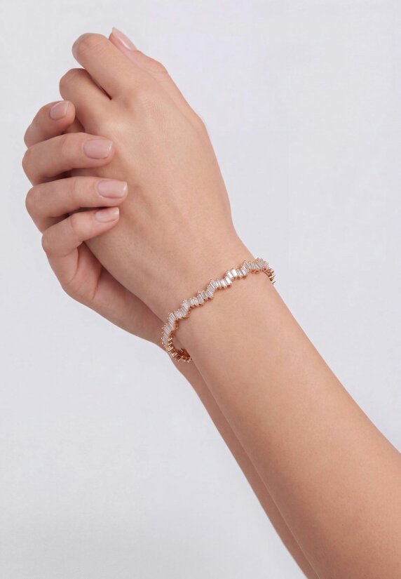 Latelita Baguette Ice Cuff Bangle Rosegold Finish