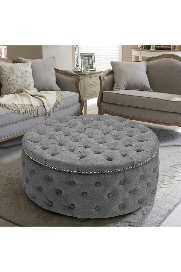 Living and Home 75cm W Tufted Round Cocktail Footstool