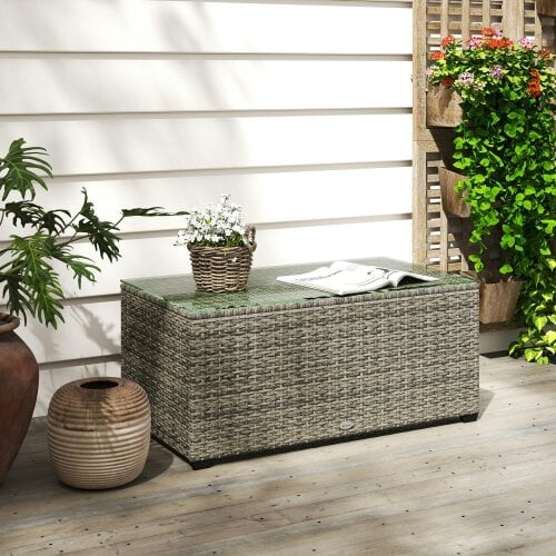 Wyld Haus Livatoli Dark Grey Rattan Rectangular Glass Top Side Table