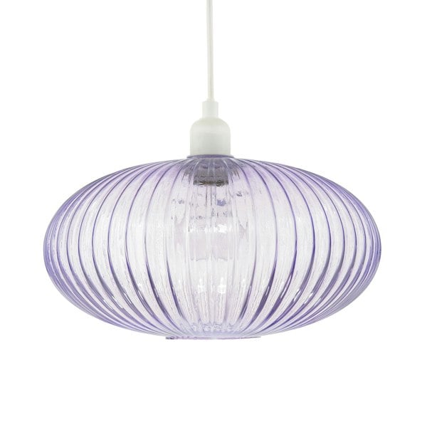 Modern Designer Soft Lilac Line Ribbed Glass Oval Pendant Lamp Shade Image 1