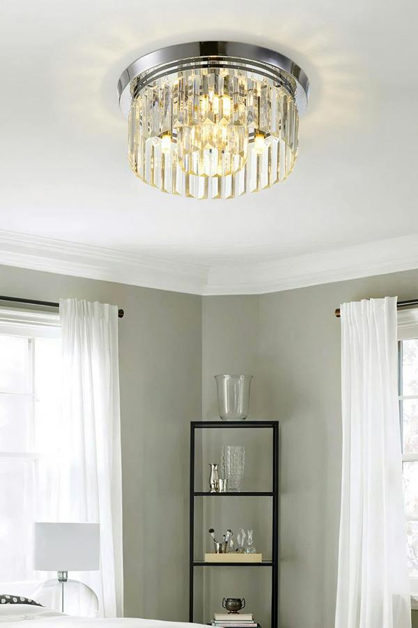 Living and Home Crystal Column Flush Mount Ceiling Light with Chrome Frame