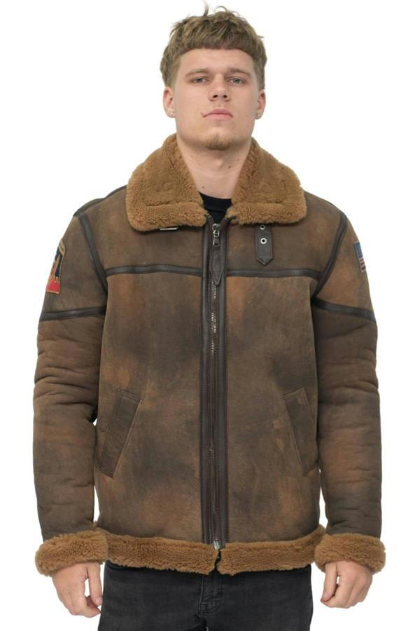 Infinity Leather Mens Antique B3 Sheepskin Flying Jacket-Alameda