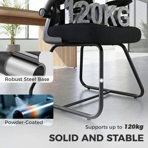 Reception Chair, Conference Meeting Office Chair with Flip-up Armrest, Mesh Backrest, Lumbar Support and Metal Base
