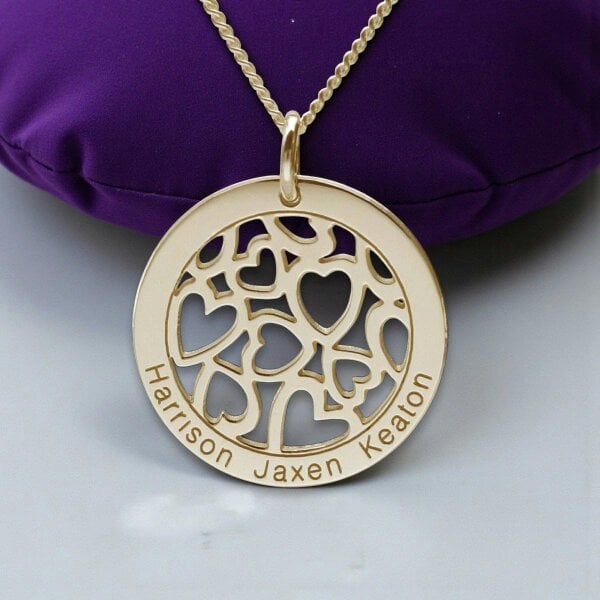 Christopher James of London 9ct Yellow Gold Hearts in Personalised Disc Pendant with Optional Necklace Chain