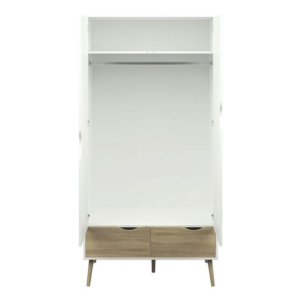 Wyld Haus Sapporo White and Natural Oak Wardrobe 2 Doors 2 Drawers