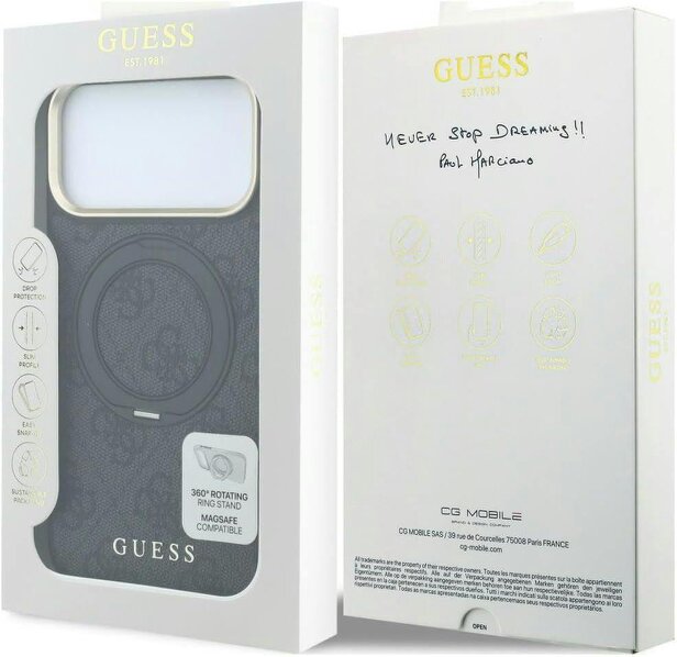 Guess Ring Stand 360 Rotation 4G Classic Logo Case with MagSafe for iPhone 17/18 Pro Max 6.9" Black - GUHMP18X6PS4RSCLK