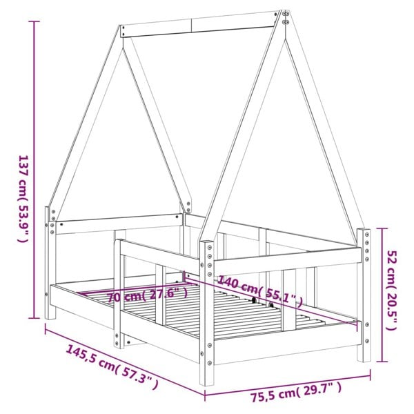 Berkfield Kids Bed Frame 70x140 cm Solid Wood Pine