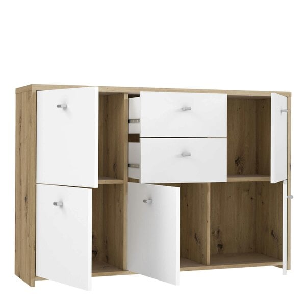 Wyld Haus Willowmere White and Artisan Oak Wood Chest Storage Cabinet 2 Drawers 5 Doors