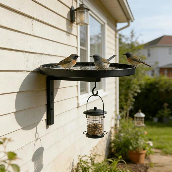 Leaper Metal Wall-Mounted Bird Bath and Feeder