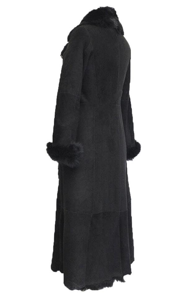 Infinity Leather Womens Black Suede Toscana Sheepskin Trench Coat-Fribourg