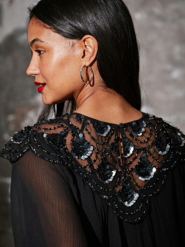 Rose & Nancy Bea Black Sequin Blouse