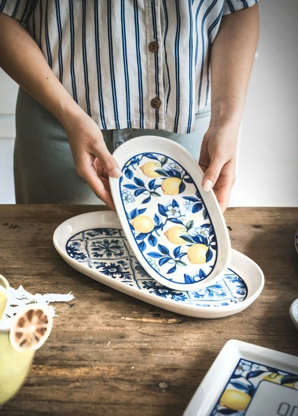 Rozi Odore Di Limone Collection Oval Serving Platter, Set of 2 (29 x 16 cm)