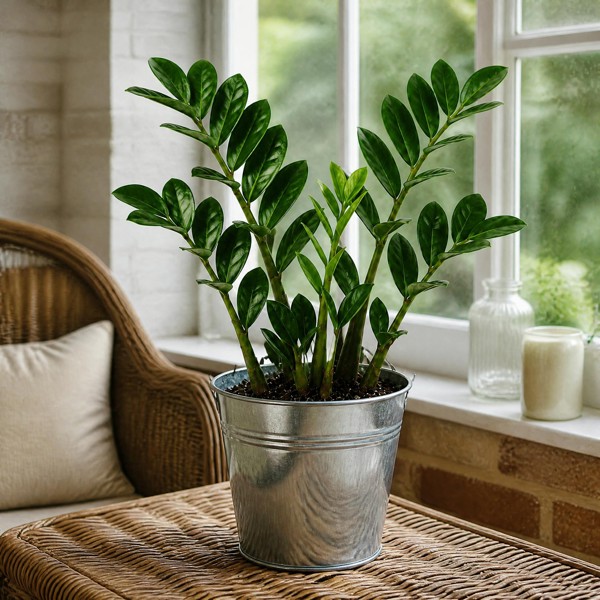 Zamioculcas Zanzibar Gem in 12cm Pot - Ultra Tough Air Purifying Houseplant - Galvanised Pail - 1