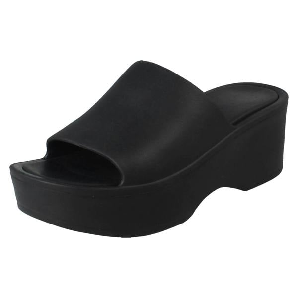 Spot On Ladies Spot On High Wedge Platform Slip On Sliders Sandals F12100