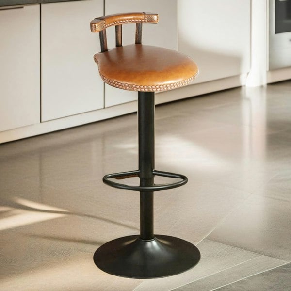 Rafaelo Mobilia 2PC Vintage Style Height Adjustable 360 Swivel Bar Stools Set Natural Brown