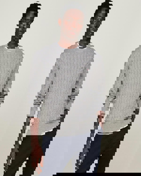 Tommy Hilfiger Classic Cable Mens Crew Jumper - Medium Grey Heather - CHO - Designer Mens Jumpers