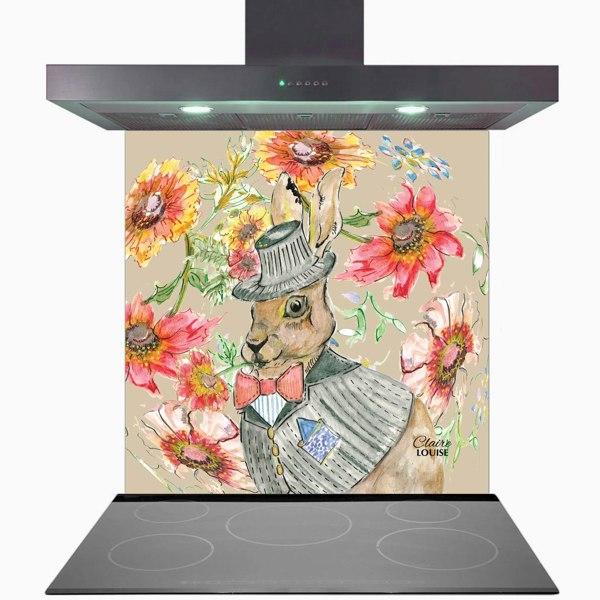 Claire Louise - Designer Cottage Floral Hare Glass Kitchen Splashback