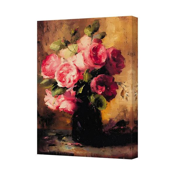 Benjamin Tate Design Pink Rose Bouquet Canvas Wall Art Vase Painting For Living Room Decor
