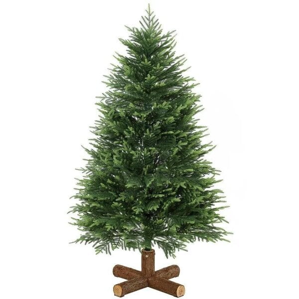 5ft Artificial Christmas Tree, Hinged Xmas Tree with Realistic 513 PE & PVC Branch Tips, Fir Wood Base, Green