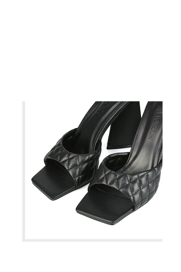 XY LONDON Quilted Square Toe Sculptured Flared High Heels