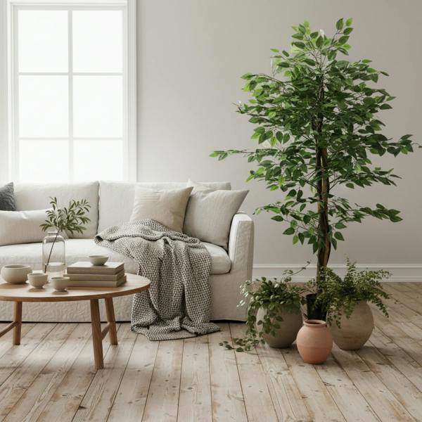 Wyld Haus Larane Artificial Ficus Style Tree With Stabilised Pot Base In Green
