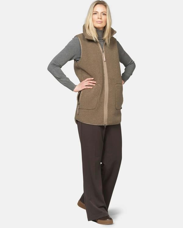 Ilse Jacobsen Long Pile Womens Gilet - Greige 105 | CHO | Designer Womens Pile Gilets