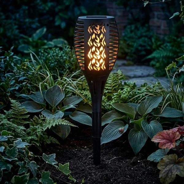 Solar Realistic Flame Torch Lights Waterproof Garden Patio Pathway Decor