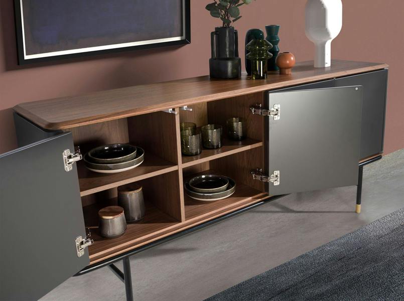 Angel Cerdá Sideboard in Dark Grey Wood, Black Steel and Walnut Top 3264