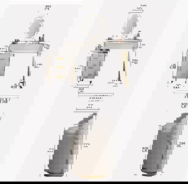 Allurea Dressing Table With LED Mirror, Greyish Cream-Weilai Concept-Weilai Concept