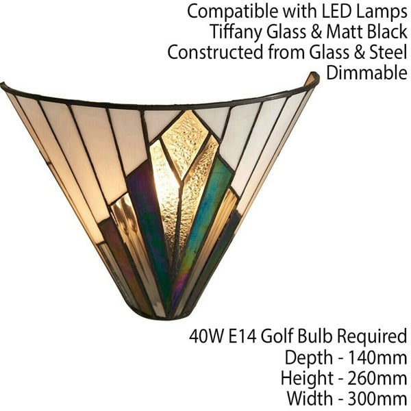 Tiffany Glass Wall Light Cream & Iridescent Black Shade Interior Sconce i00238 Loops