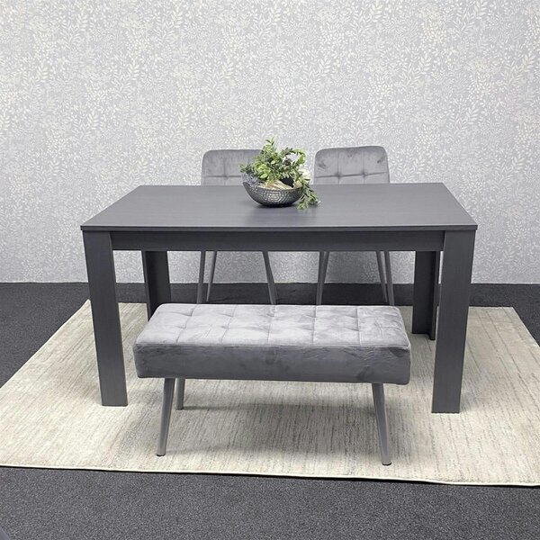 Kosy Koala Modern Dark Grey Dining Table Set with 2 Grey Velvet Chairs And 1 Grey Bench