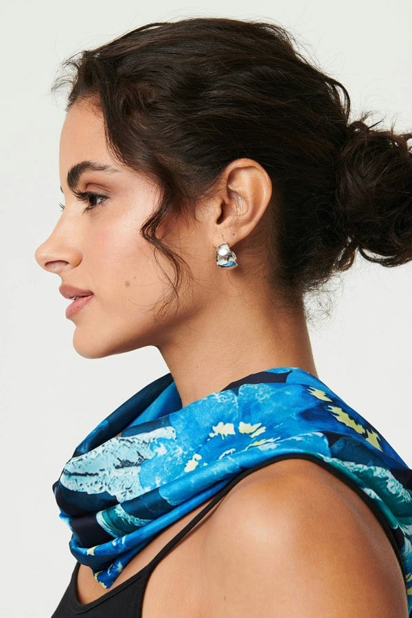 Blue | Floral Border Print Shawl Scarf
