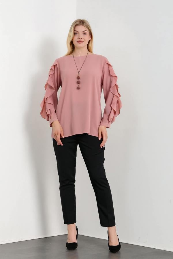 Hoxton Gal Oversized Ruffle Sleeve Relaxed Fit Top In Pink