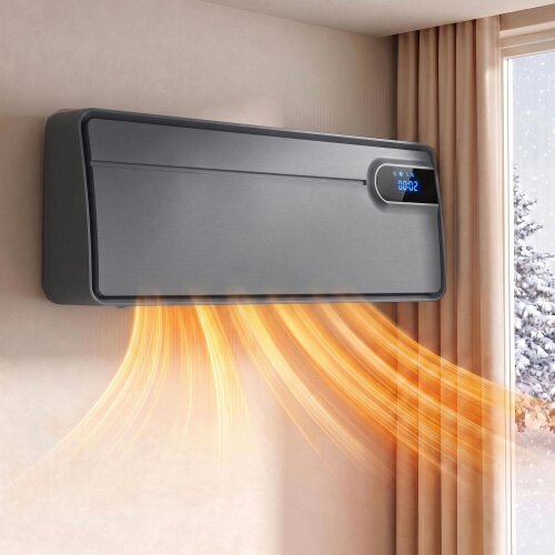 HOMCOM Smart Electric Heater, 2000W Ceramic Wall Mounted, Fan, Grey