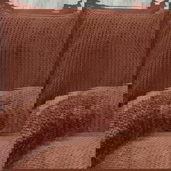 Smart Living Luxury Super Soft & Reversible Waffle Teddy Fleece Duvet Set- Rust