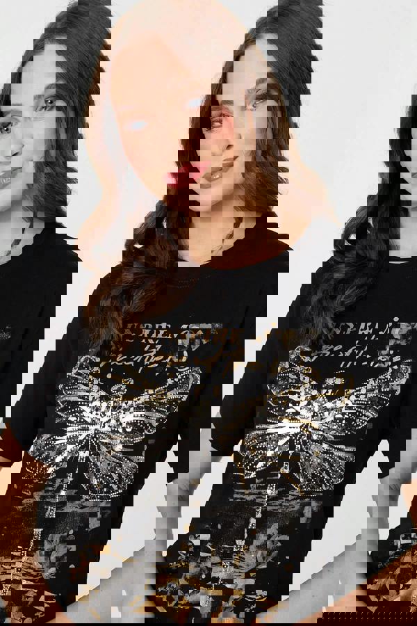 Black | Graphic Print Metallic Detail T-Shirt