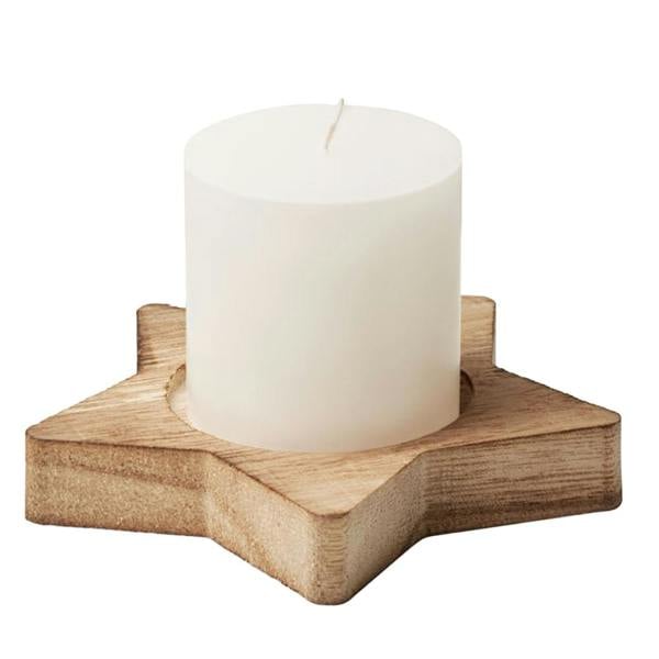 MidOcean Lotus Star Candle & Holder - Wood - 