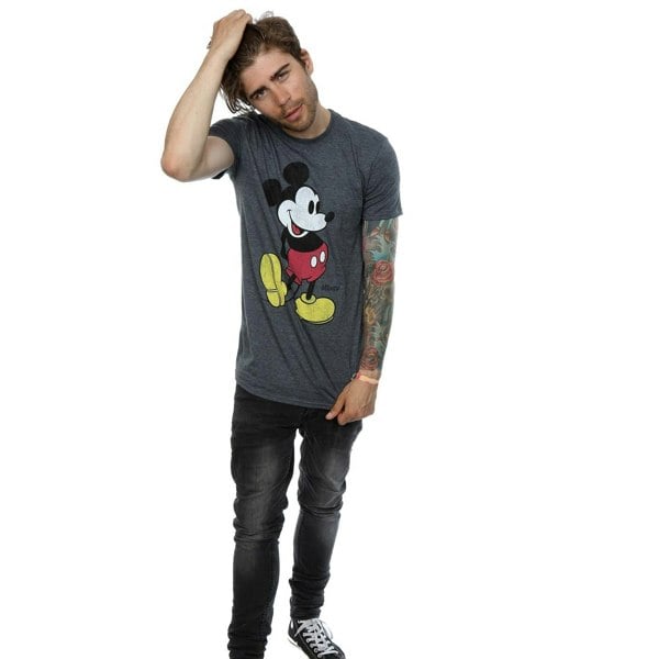 Disney Mens Mickey Mouse Classic Kick T-Shirt - Dark Heather