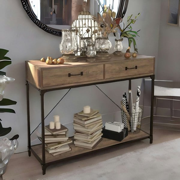 Rafaelo Mobilia Industrial Console Table With 2 Drawers