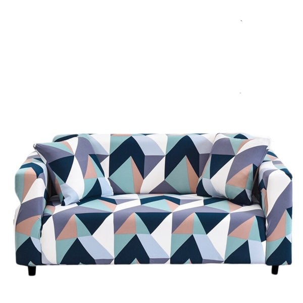 Anyhouz Anyseat Sofa Cover Blue White Geometric Style 4 Seater