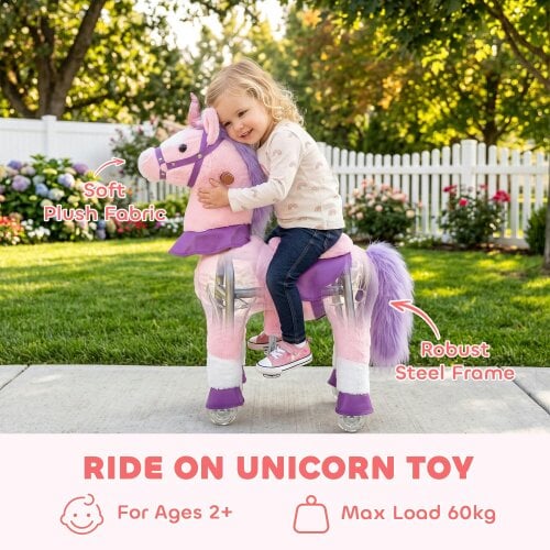 AIYAPLAY Rocking Horse, Plush Ride on Horse with Rotatable Head, Pink