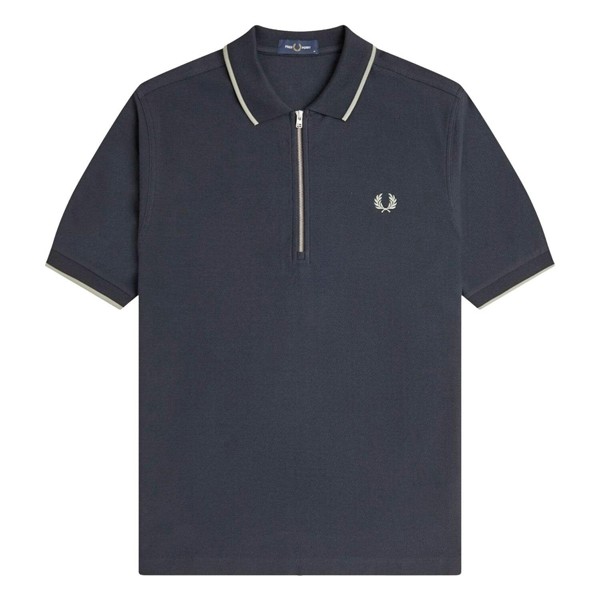 Fred Perry Crepe Pique Zip Neck Polo Shirt - Navy