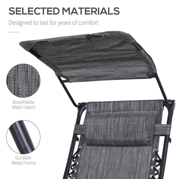 Grey reclining lounge chair with breathable mesh fabric, padded headrest, and metal frame