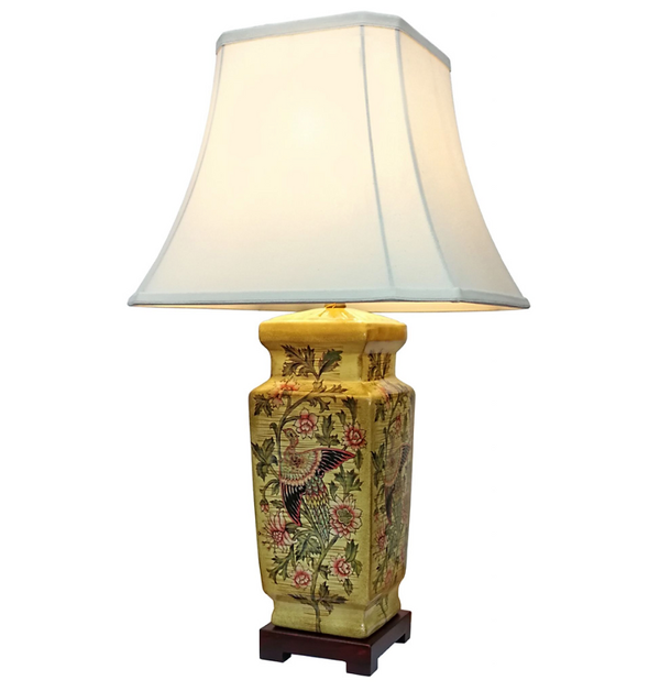 Downton Interiors Gold Floral Bird Oriental Chinese Ceramic Porcelain Table Lamp