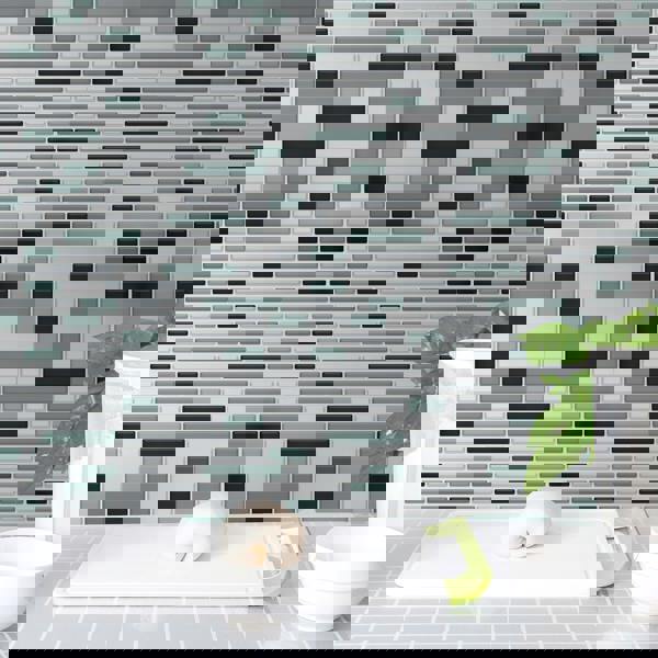 WALPLUS Metallic Turquoise Mosaic Glossy 3D Sticker Tile 30.5 x 15.4cm (12 x 6 in) - 12pcs in a pack