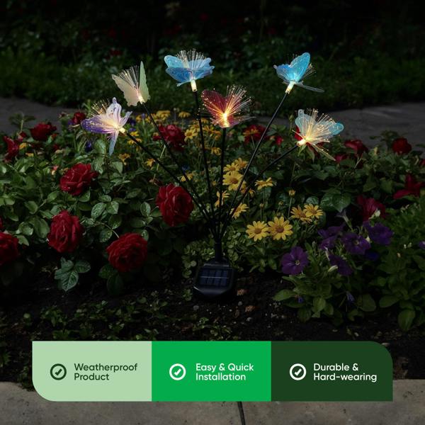 Gardenwize Solar Iridescent Butterfly Stake Light – 6 Butterfly Warm White LED Garden Light